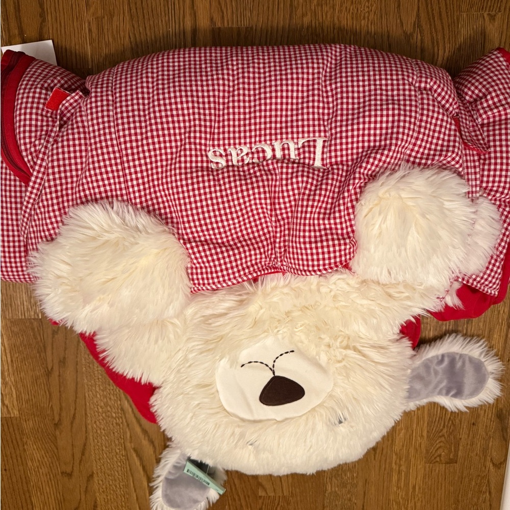 Pottery barn kids red gingham “Lucas” dog sleeping bag